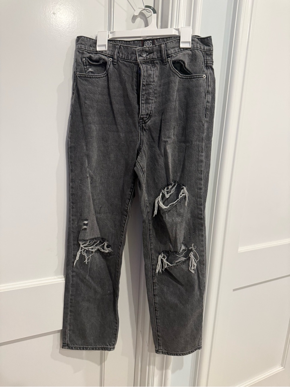 BDG Women's Gray Distressed Straight Leg Jeans